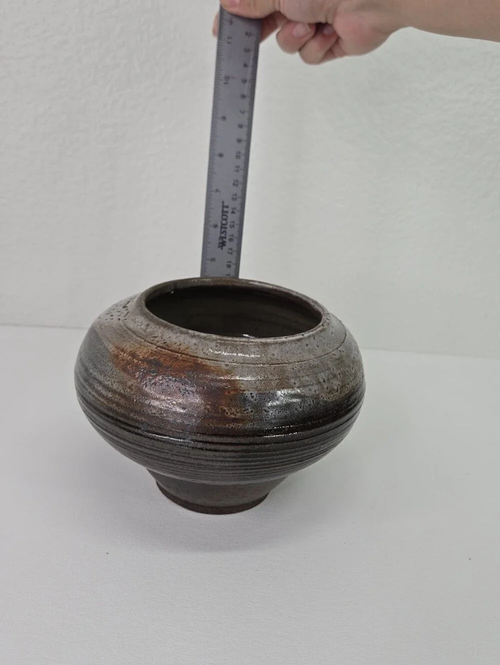 VTG‎ California Studio Art Pottery Vase Signed WF Brown Stoneware Squat Vessel